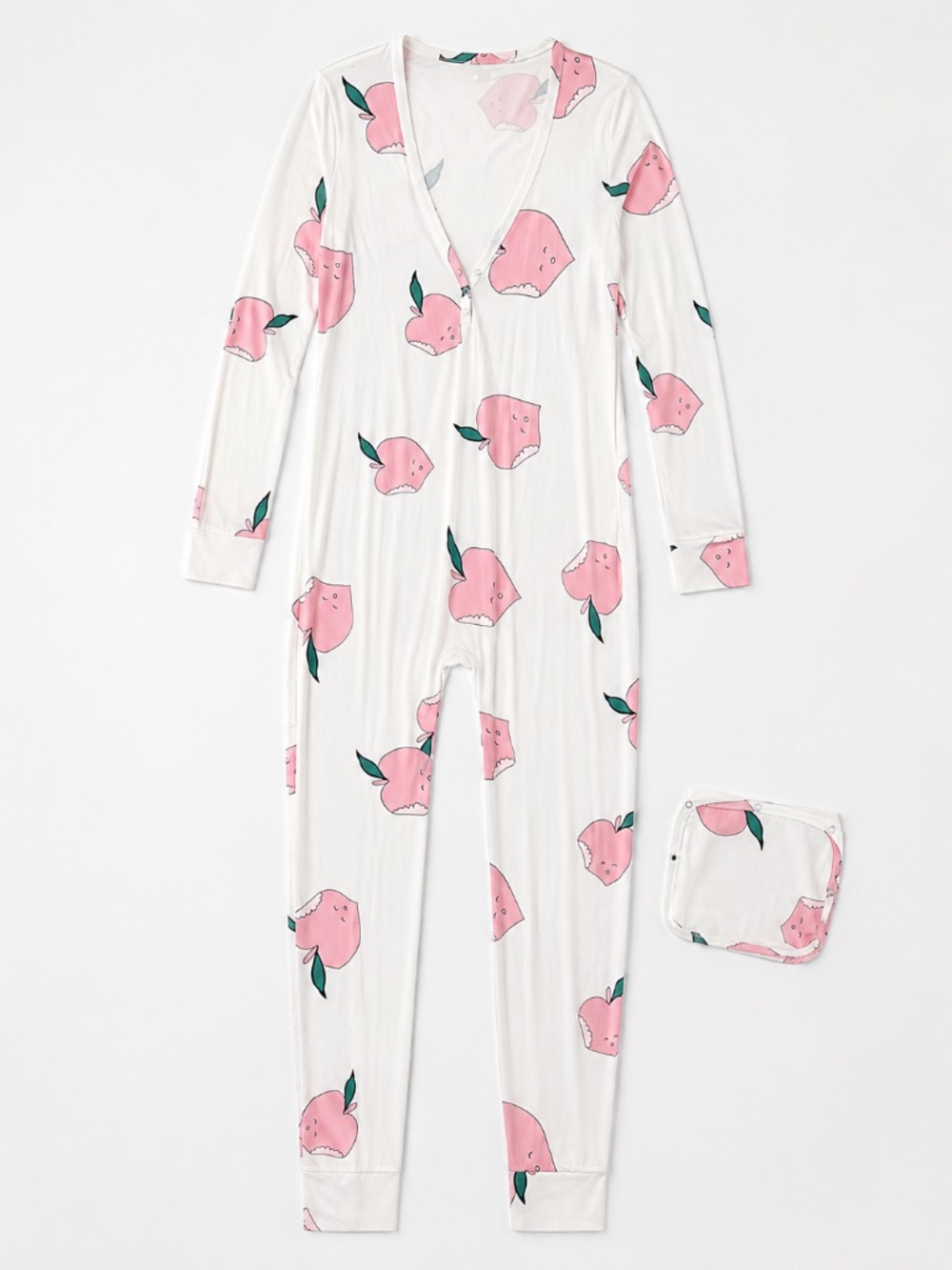 Women’s Cream Zip-Front Peach Print Onesie Pajamas - Picture 2 of 3